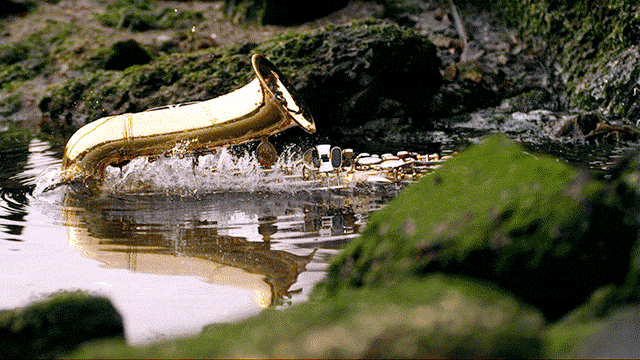 Saxophone rising from wetlands in Crumb's Bones video