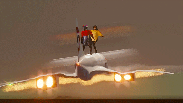 Georgia and Yung Baby Tate riding on a Concorde in the Feel It video