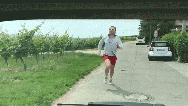 Graham Watling chasing after car